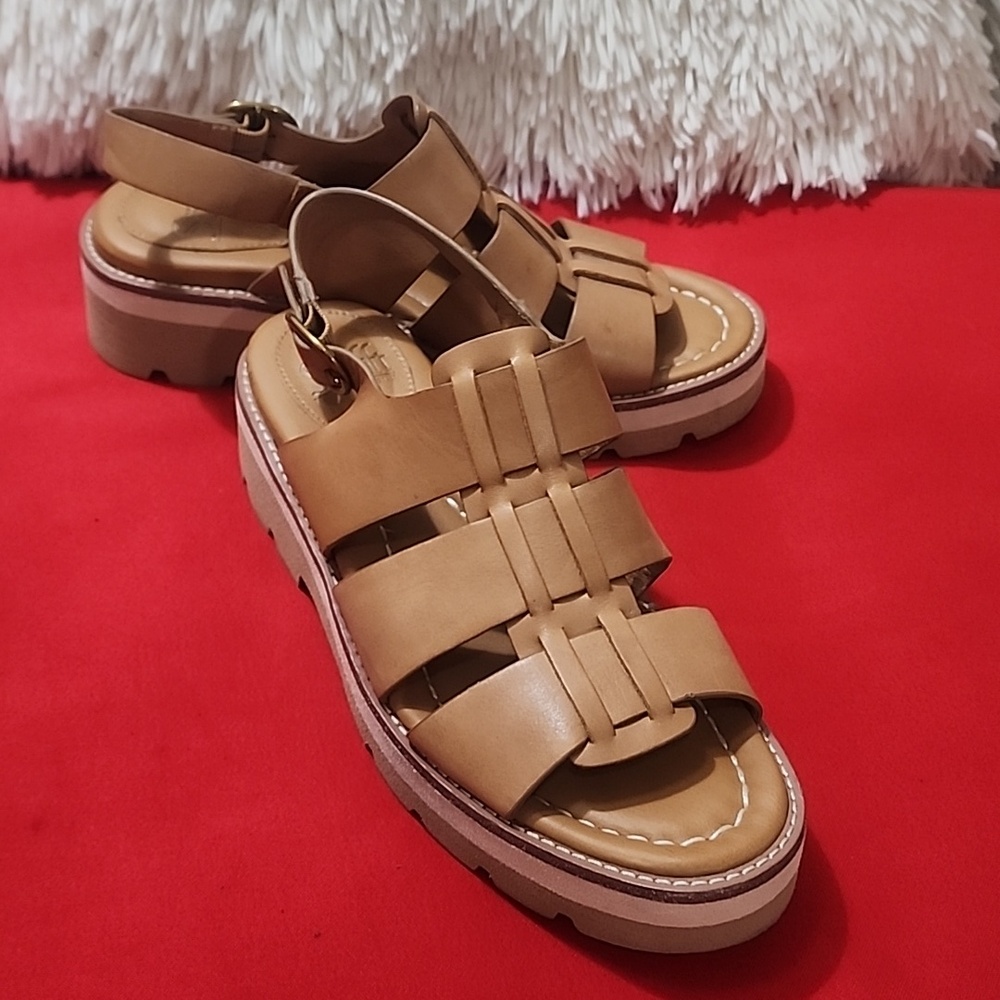 Sofft Tan Leather Platform Sandals